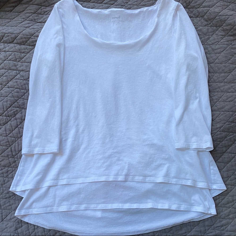 Pure Jill Elliptical Layered 3/4 Sleeve White Size Small